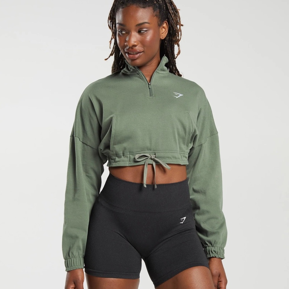 Gymshark Olive Cropped Hoodie 100% Cotton